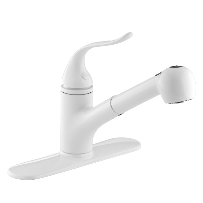 Coralais Pullout Single Handle Kitchen Faucet with MasterClean, White