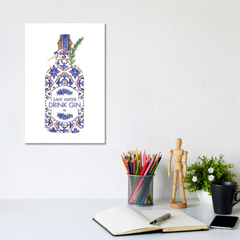 Save Water Drink Gin by Mercedes Lopez Charro - Wrapped Canvas Print, 20.32 cm H x 30.48 cm W