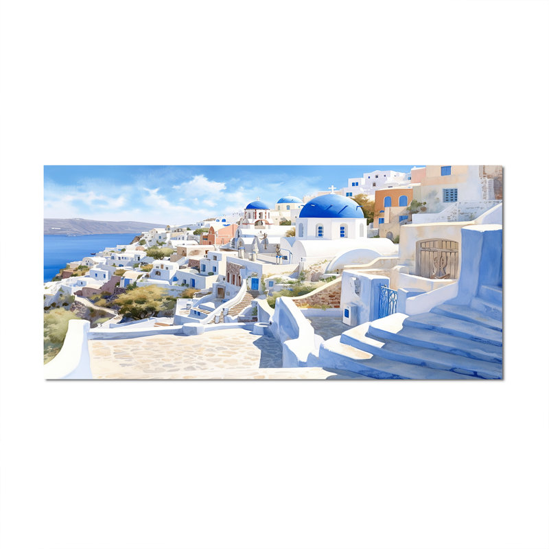 Grecque Santorini Odyssey II - Grèce, art mural, H 28 po x l 60 po x P 1,5 po, Toile tendue