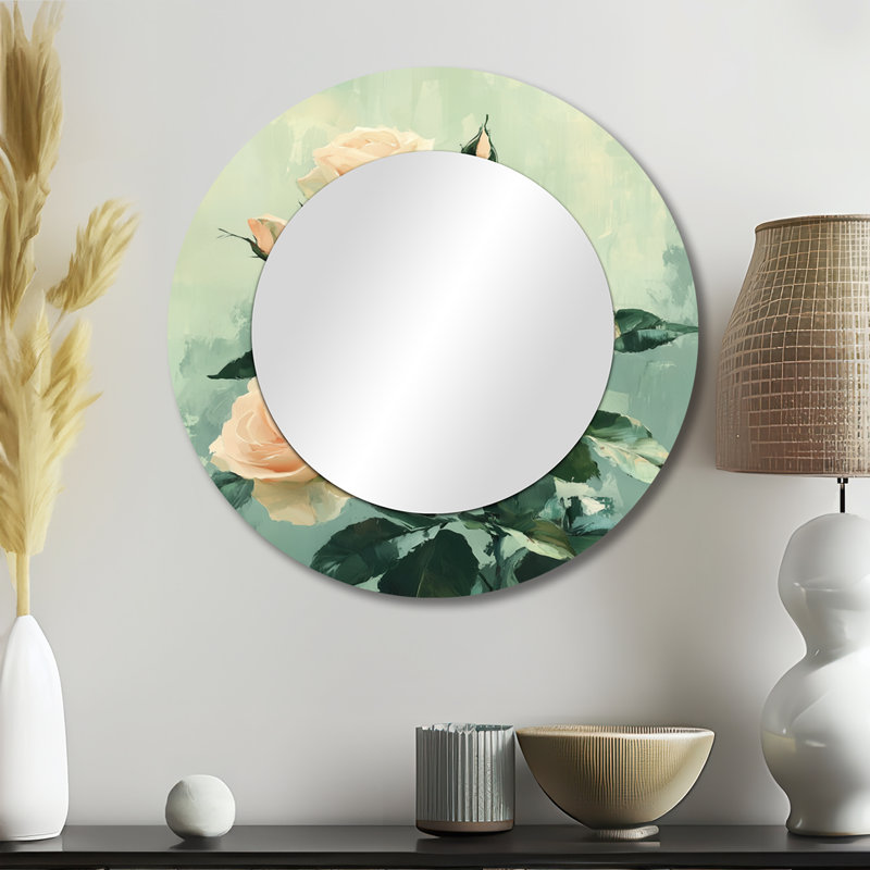 Roses roses et vertes Garden Serenity I - décoration murale miroir moderne - imprimé sur métal, 23 po x 23 po