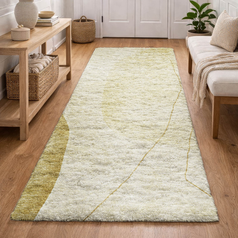 Tapis à poil long de qualité supérieure lavable à la machine ADS696, Doré, Tapis de couloir 2 pi 3 po x 7 pi 6 po