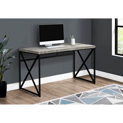 Bureau d'écriture pour bureau à domicile avec stratifié gris, structure en métal noir pour bureau d'ordinateur moderne en stratifié, base stable