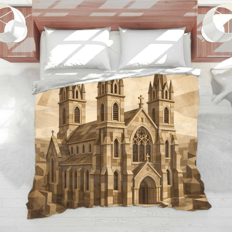 Gothic Architecture Cotton Blend Geometric Comforter, Simple extra long, Brun foncé / beige clair