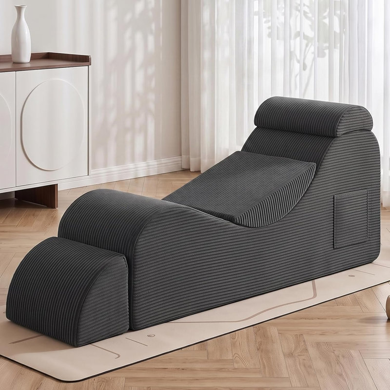 Upholstered Chaise Lounge, Corduroy, Dark Gray