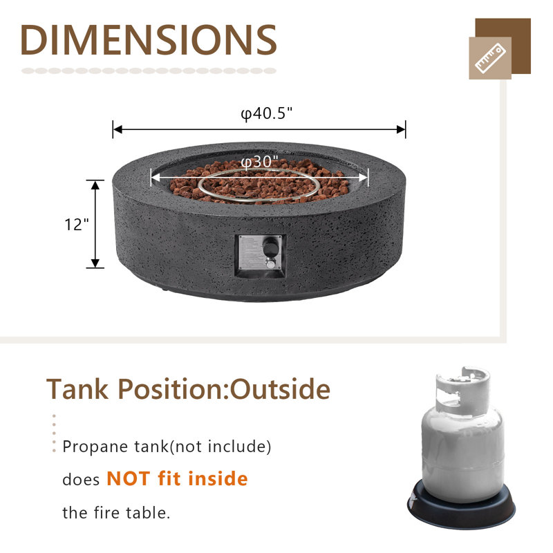 Borgia Concrete Propane Fire Pit Table, Stone Gray