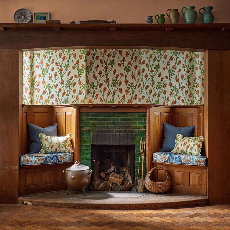 Bedford Park Monkshood Fabric, Tangerine/Sage
