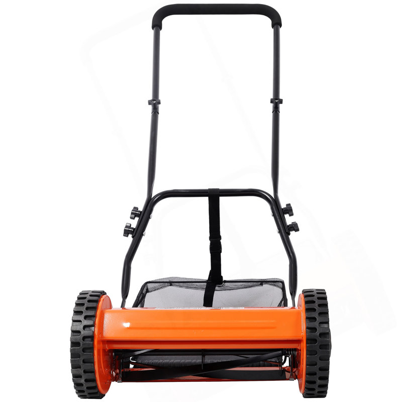14-Inch 5-Blade Push Reel Lawn Mower With Grass Catcher, ORANGE COLOR