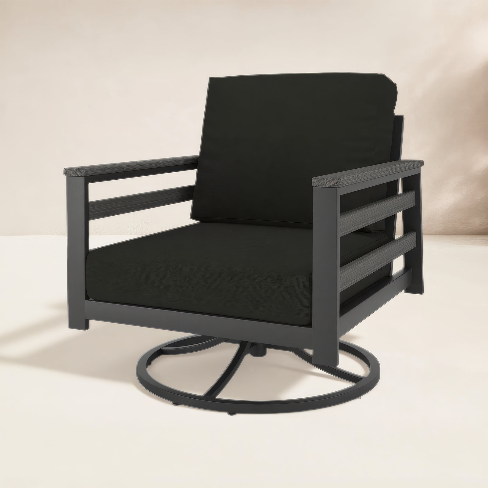 Townsend Sunbrella® Metal Swivel Patio Rocking Chair,  Canvas Black, Gray
