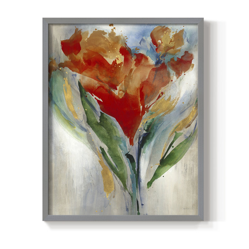 Reproduction encadrée de bouquet de fleurs sauvages - bois massif, H 15 po x l 12 po, Gris