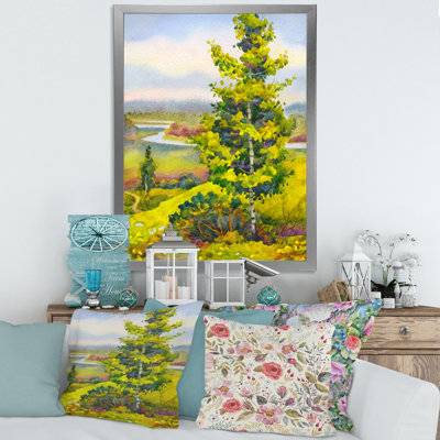 «Colorful Young Orange Betula on Bank of Calm Bay», peinture sur toile