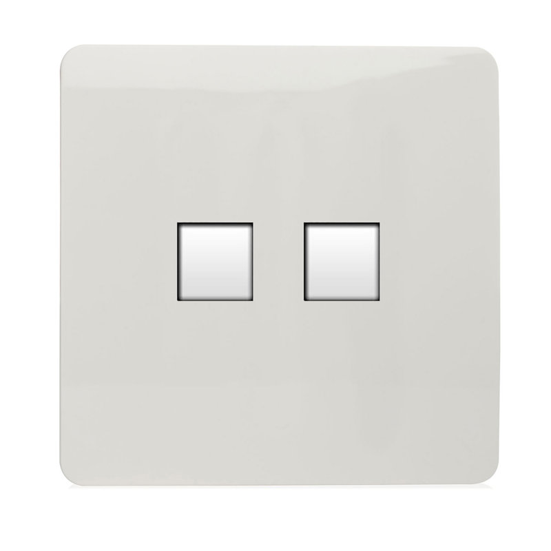 Amdanda Trendi Switch 2 Gang RJ45 Cat 5e PC Ethernet Socket, Gloss White