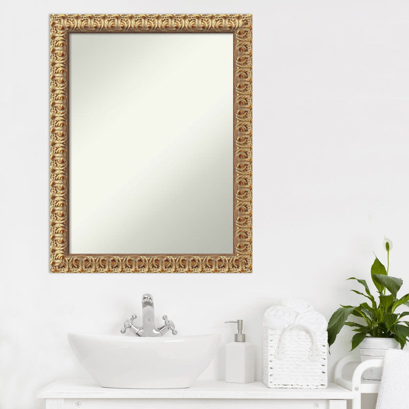 Florentine Gold Wood Bathroom Vanity Non-Beveled Wall Mirror, 27.5" x 21.5"