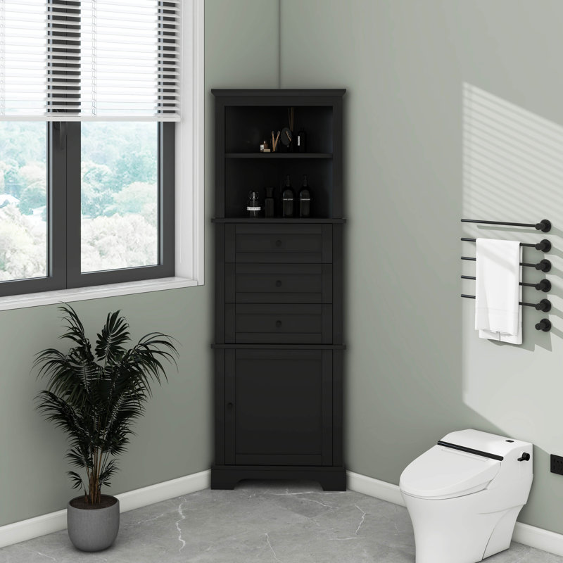 Armoire de rangement avec 3 tiroirs et porte, tablette réglable, Black