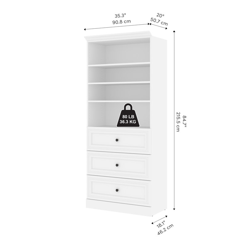 Alvaretta Walk-In Set, White, 85" H x 35.8" W x 19.8" D
