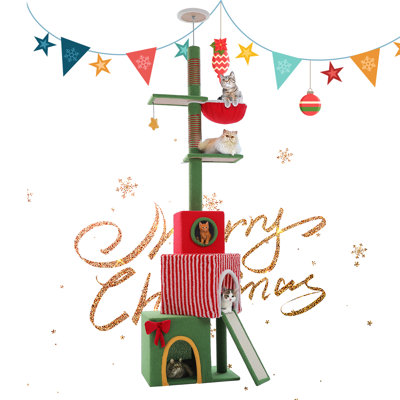 83"-108.7"H Cat Tree For Christmas, Multi-Level Cat Tower With Christmas Gift Stack Cat Condo And Scratching Pad