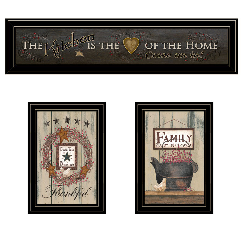 "The Primitive Kitchen Vignette" 3 pièces par Trendy Decor 4U, cadre noir