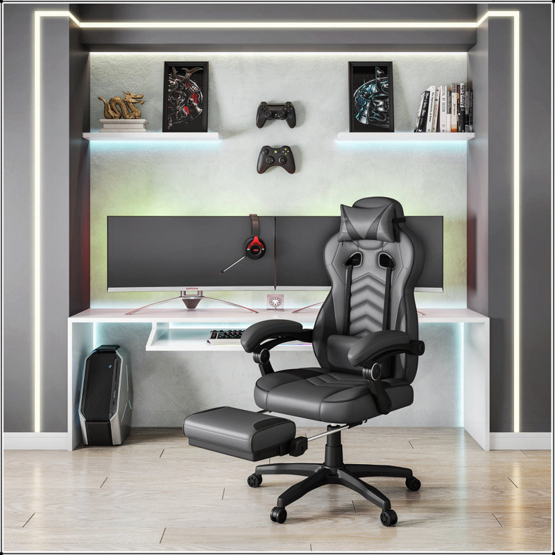 Gaming Racing Style Fully Reclining Executive Office Chair With Footrest, Ergonomic Support And Comfort For Long Sessions