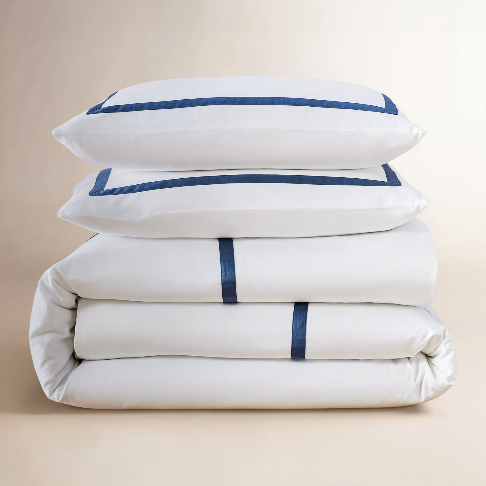 Danfield Cotton Duvet Cover Set, Full / Queen Duvet Cover + 2 Pillow Shams, Midnight Navy Stripe