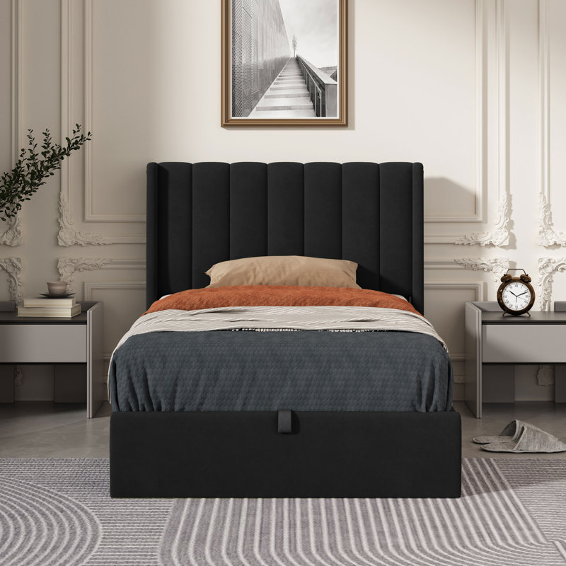 Lit plateforme avec rangement Daizia, Simple, Noir