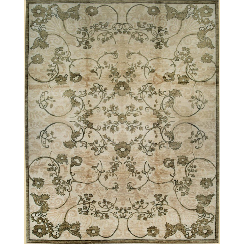 Bergner Ivory Hand Knotted Afghan Wool Area Rug, Rectangle 10' x 14'