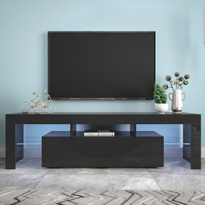Meuble télé noir moderne de 60 à 69 pouces avec 20 téléviseurs à DEL de couleur appropriée et télécommande