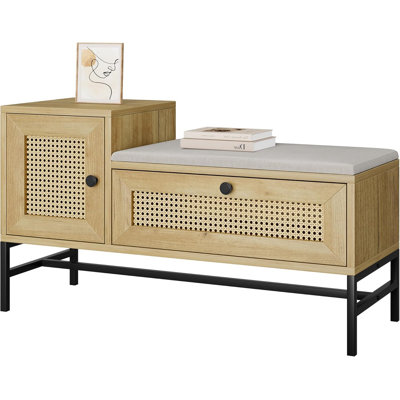 Banc à chaussures moderne avec rangement, banc d'entrée avec meuble à chaussures à tiroir rabattable, banc de rangement pour couloir, chêne naturel