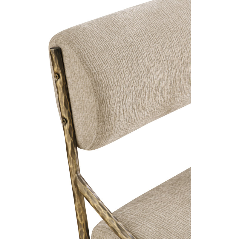 Chaise d'appoint rembourrée Bastille, Tissu chenille beige, Laiton brossé