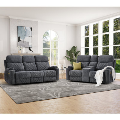 Ensemble de salon inclinable 2 pièces en chenille douce et moderne 2 pièces