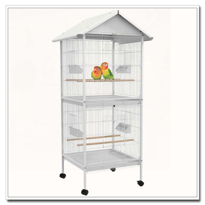 Cage à oiseaux en métal forgé avec support roulant