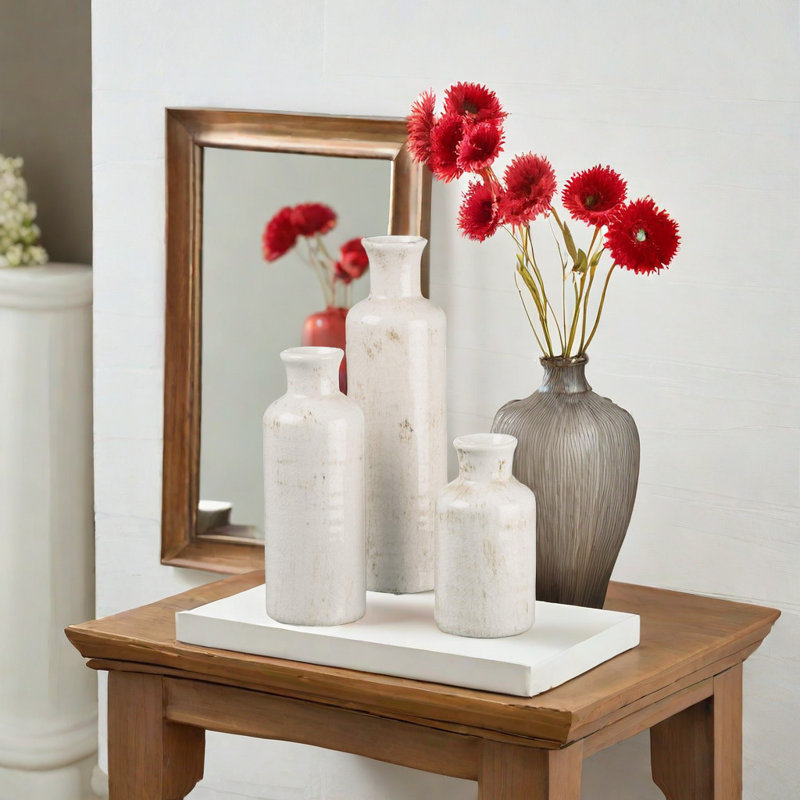 Ensemble de vases en céramique (3 pièces), Blanc patiné