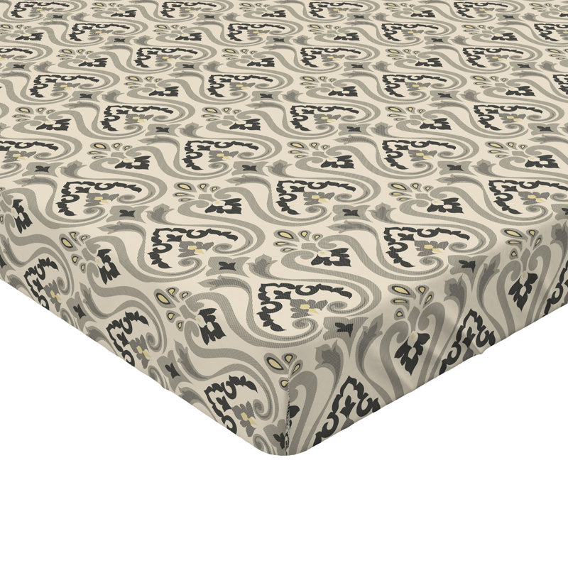 Drap-housse Ambesonne, Vert sauge pâle / motif damassé crème, Drap-housse simple TG