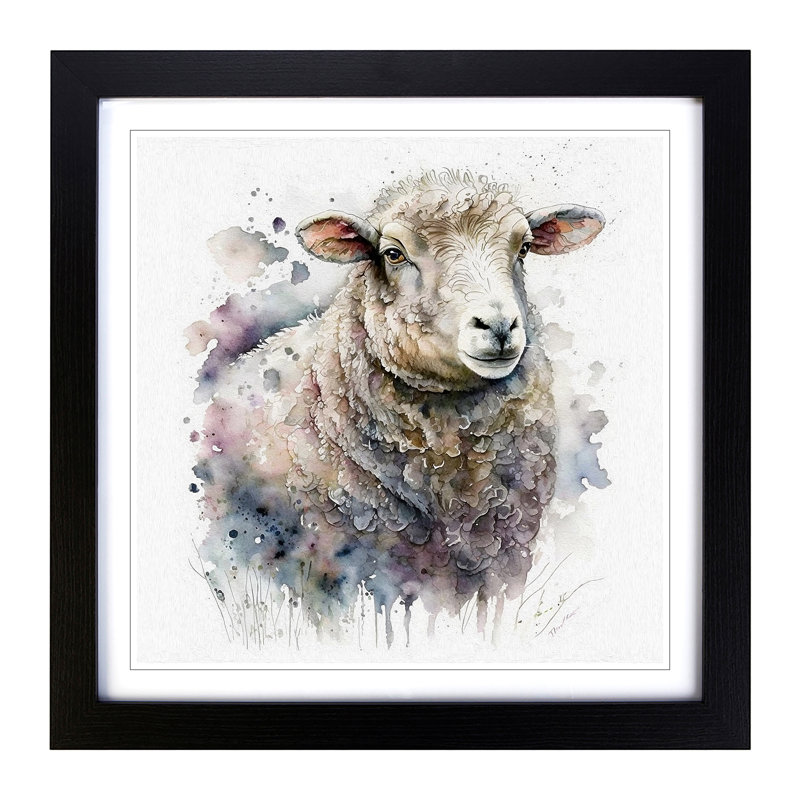 Sheep Watercolour - Framed Print, Black