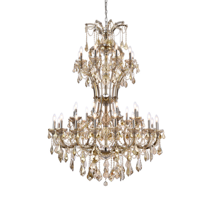 Lustre étagé de style bougie à 36 lumières Stockard, Coupe royale, Teck doré