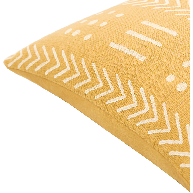 Geometric Cotton Pillow Cover, 22" x 22", Mustard/Beige