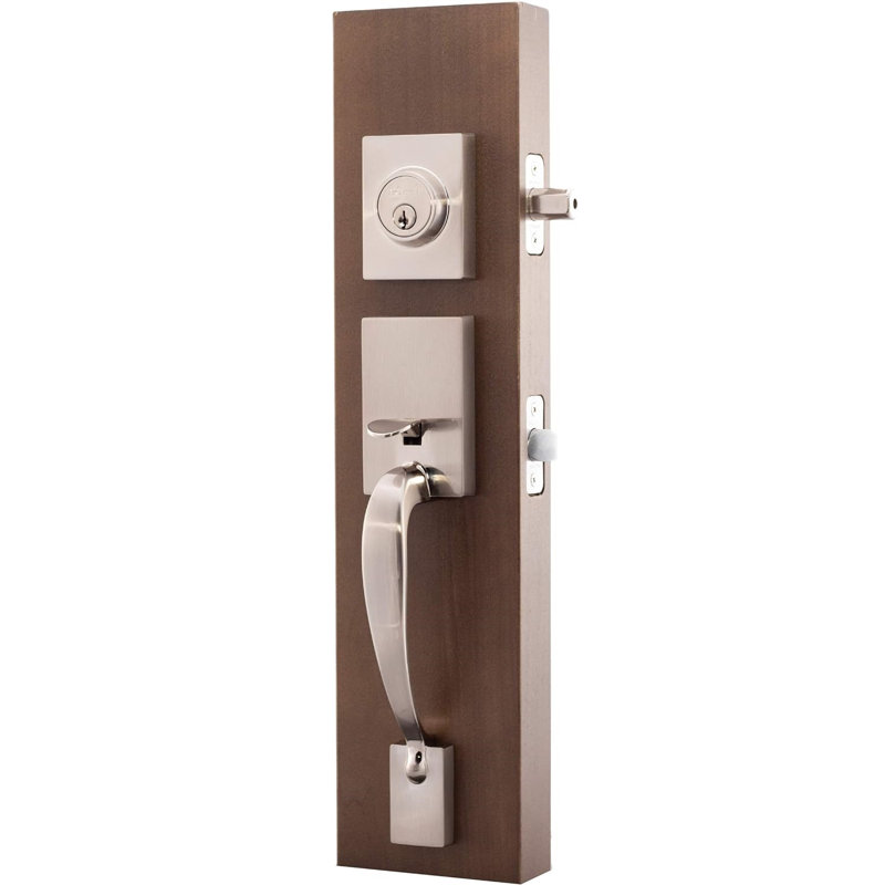 Jeu poignées avec verrou cylindrique simple et levier et rosette de porte, Acier inoxydable satiné, Gauche
