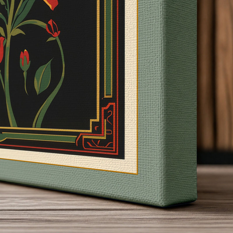 Carnations in Gold Botanical - Wrapped Canvas, 36x24 - 91.4 x 61.0 cm, Sage Border