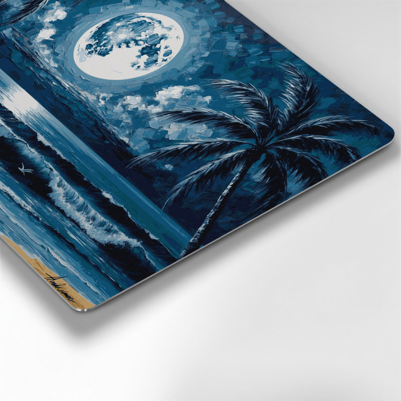 Art mural hawaïen lune en métal gris sur l'eau, H 11 po x l 14 po
