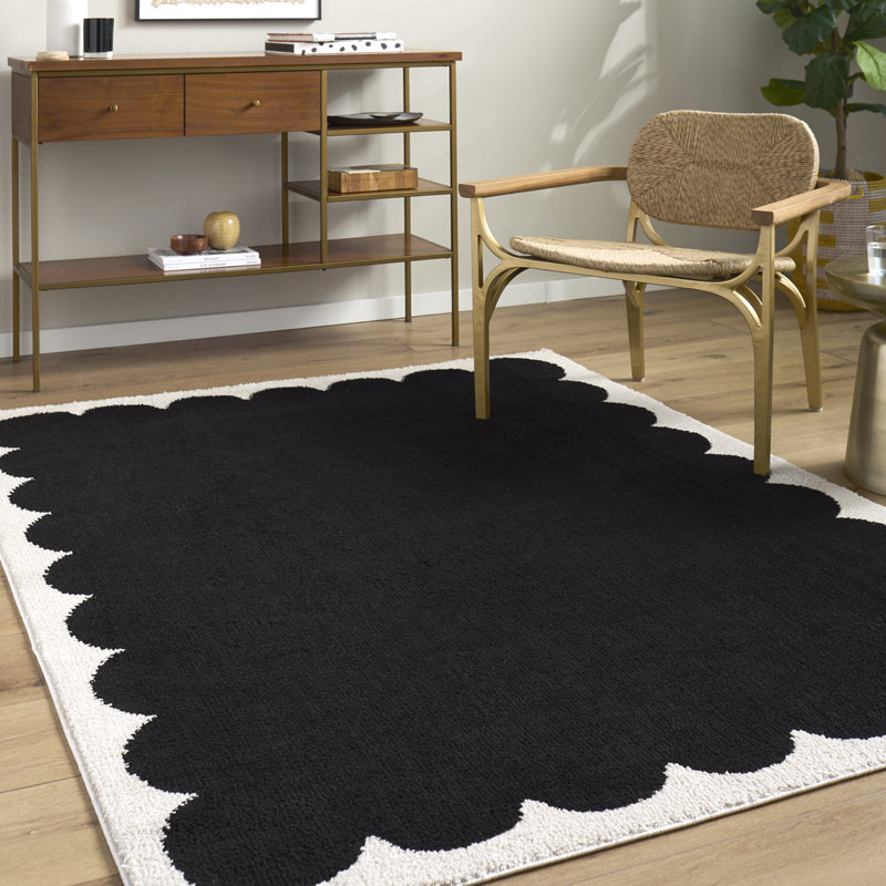 Fossay Shag-Washable Modern High Pile Living Bedroom Rug, Cream/Black, Rectangle 160 x 213 cm