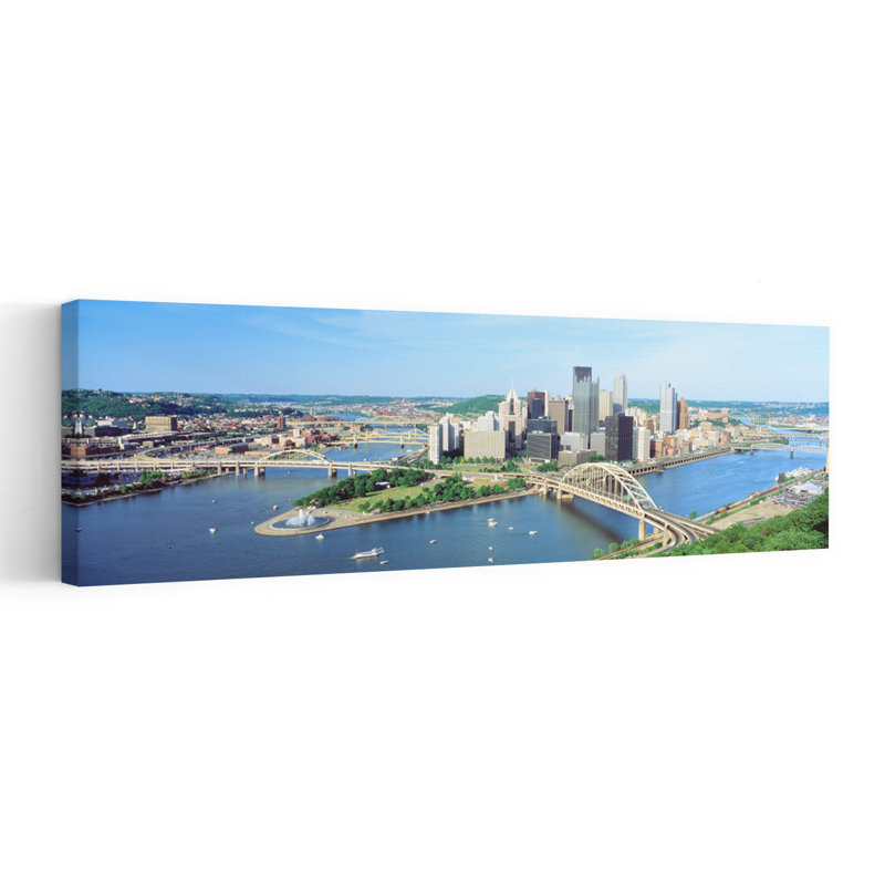 «Daytime Skyline» avec la rivière Delaware, Pittsburgh, Pennsylvanie, États-Unis, art mural abstrait contemporain