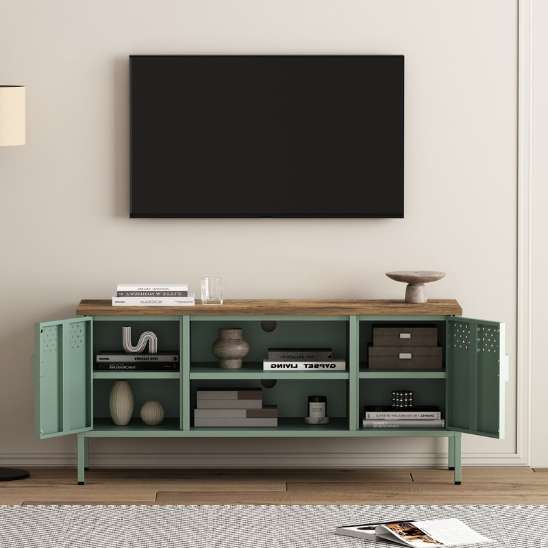 Landen 47 TV Stand with 6 Fixed Shelves, Green