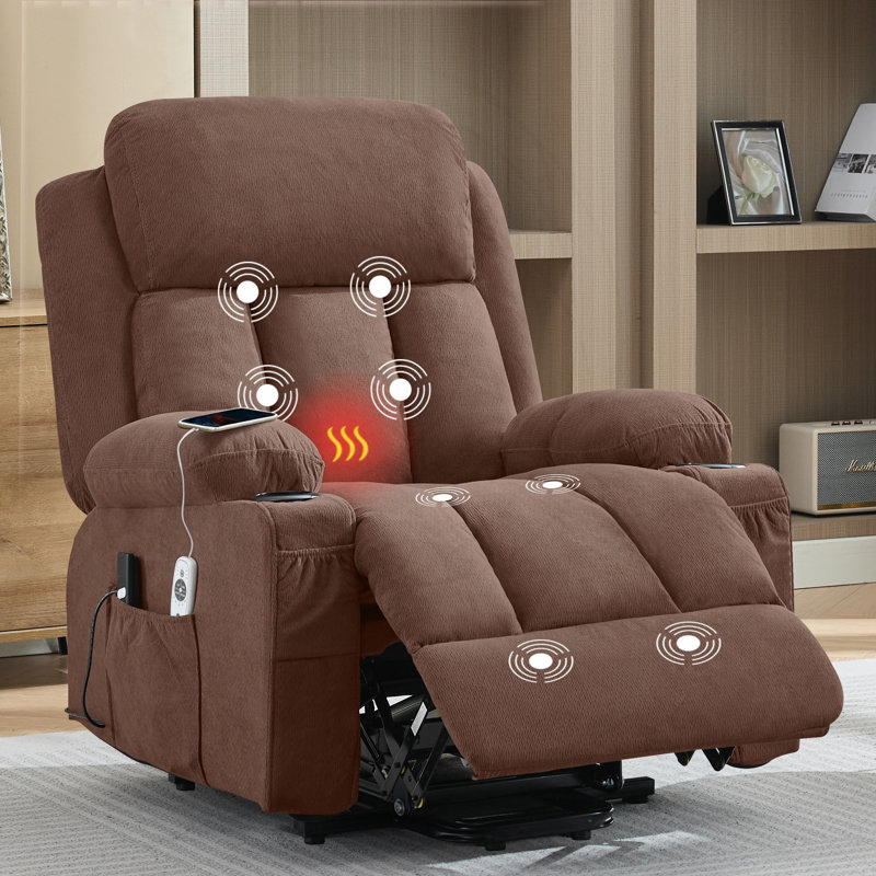 Fauteuil inclinable Power Lift avec chauffage, massage et port USB, Brown Fabric