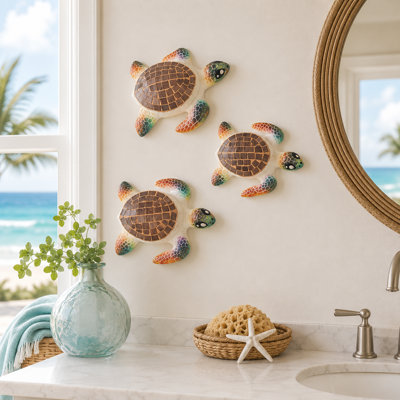Clay And Glass Mosaic Wall Turtle Set
