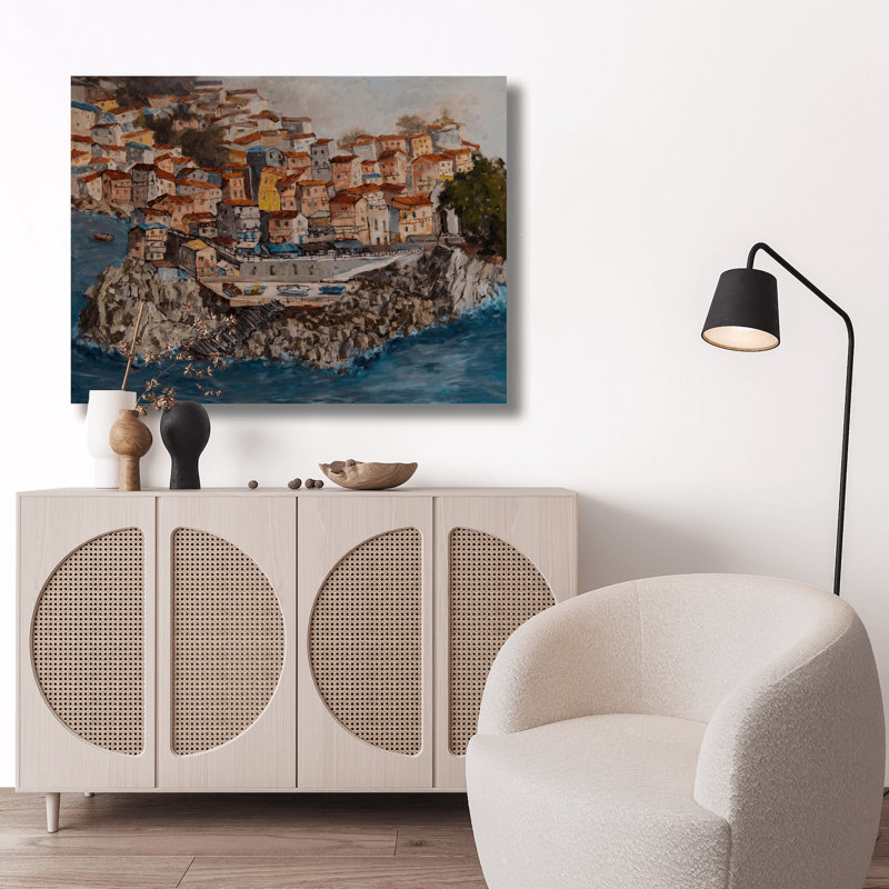 Port Venere - Artist Enhanced Canvas Print, Brown Framed Canvas, 20" H x 24" W x 1.5" D