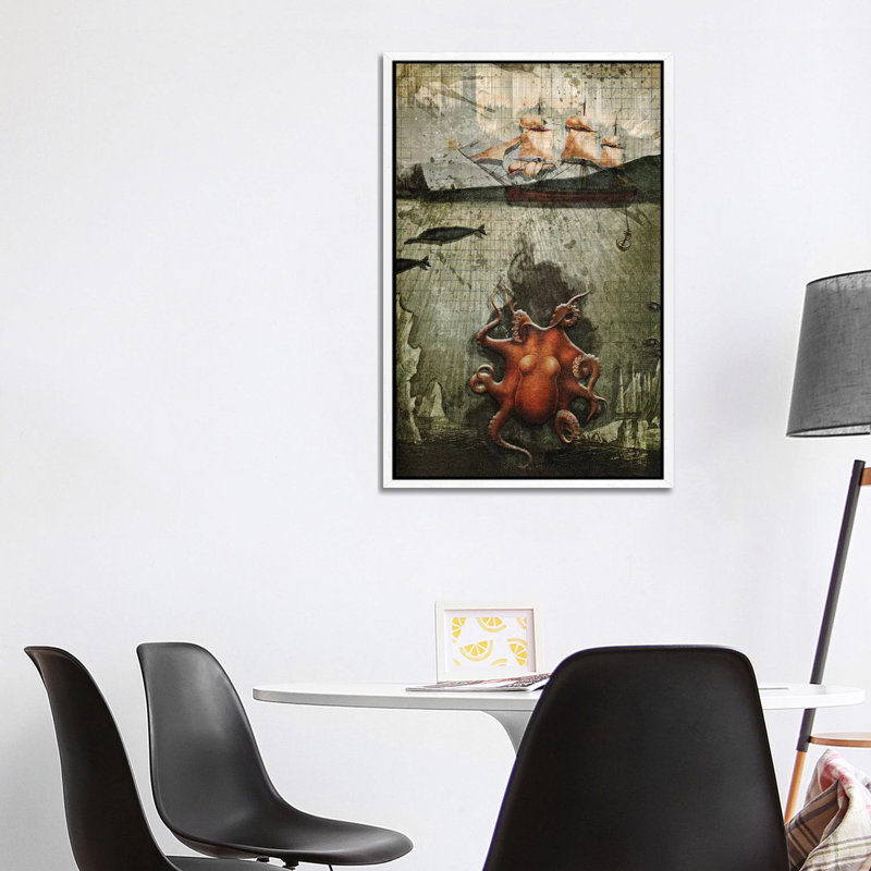 Paper Octopus by Heather Landis - Print on Canvas, 101.6 cm H x 66.04 cm W, White Framed