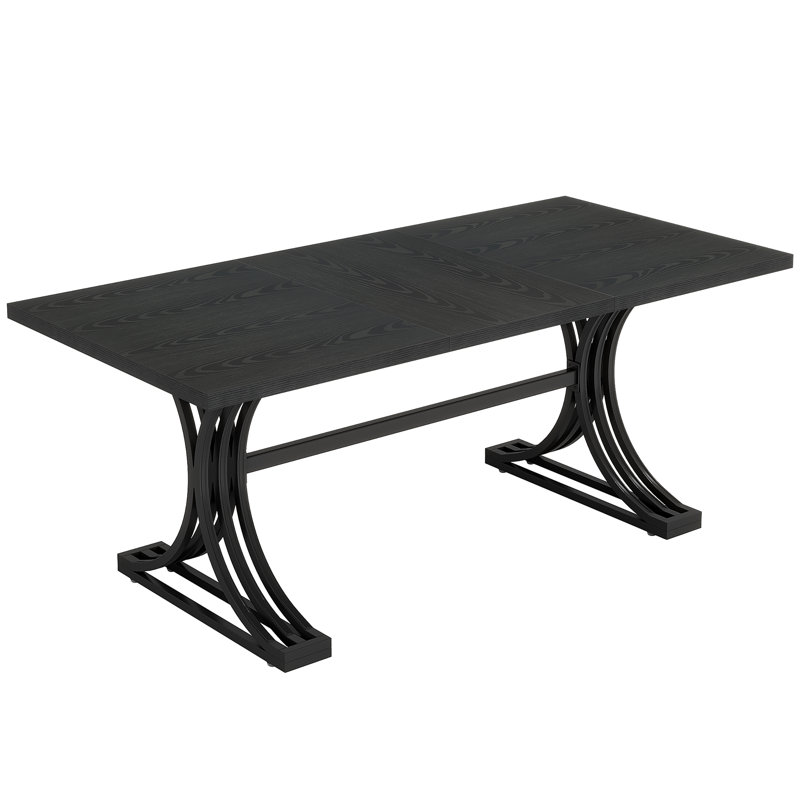 Dining Table, Rectangular, Metal Base, 63 Inch, Black, Black
