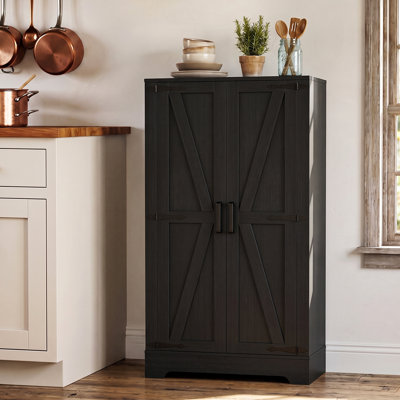 Kitchen Pantry Cabinet with Adjustable Shelves, Small Farmhouse Storage Cabinet