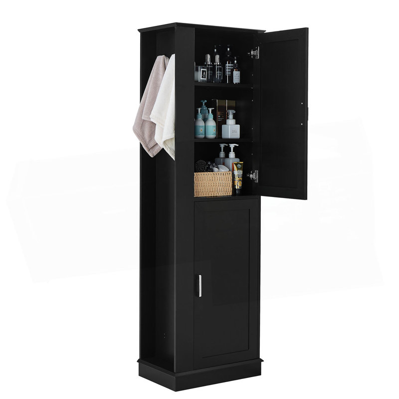Tall Bathroom Storage Cabinet, Freestanding Storage Cabinet With Hook And Adjustable Shelf