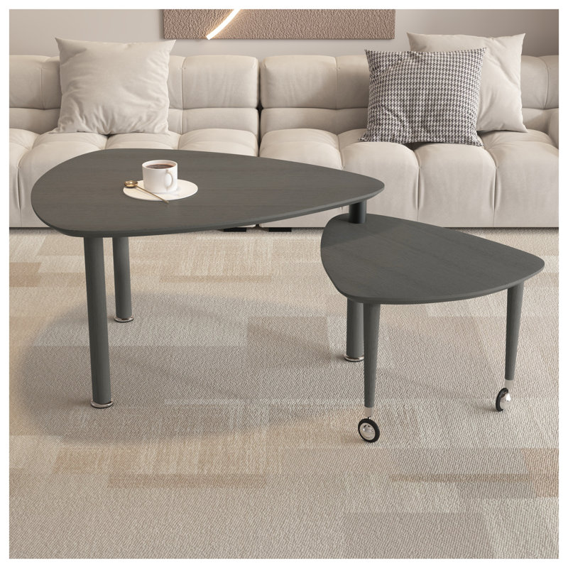 Table basse rotative moderne avec roulettes, ensemble de tables gigognes en chêne gris pour le salon
