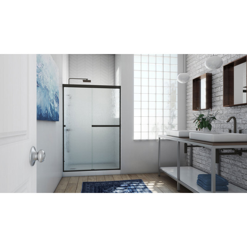 Lese - W x 70.375'' H Bypass Door Semi-Frameless Shower Door with, Anodized Oil Rubbed Bronze, Rain