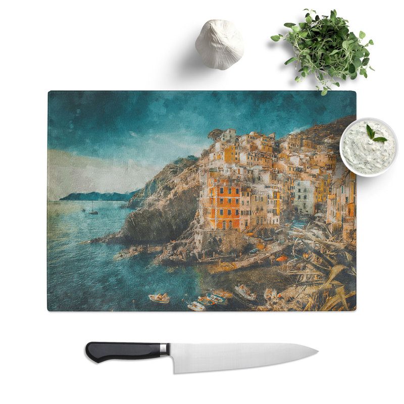 Tempered Glass Riomaggiore Cinque Terre in Italy Chopping Board, 20 cm x 28.5 cm